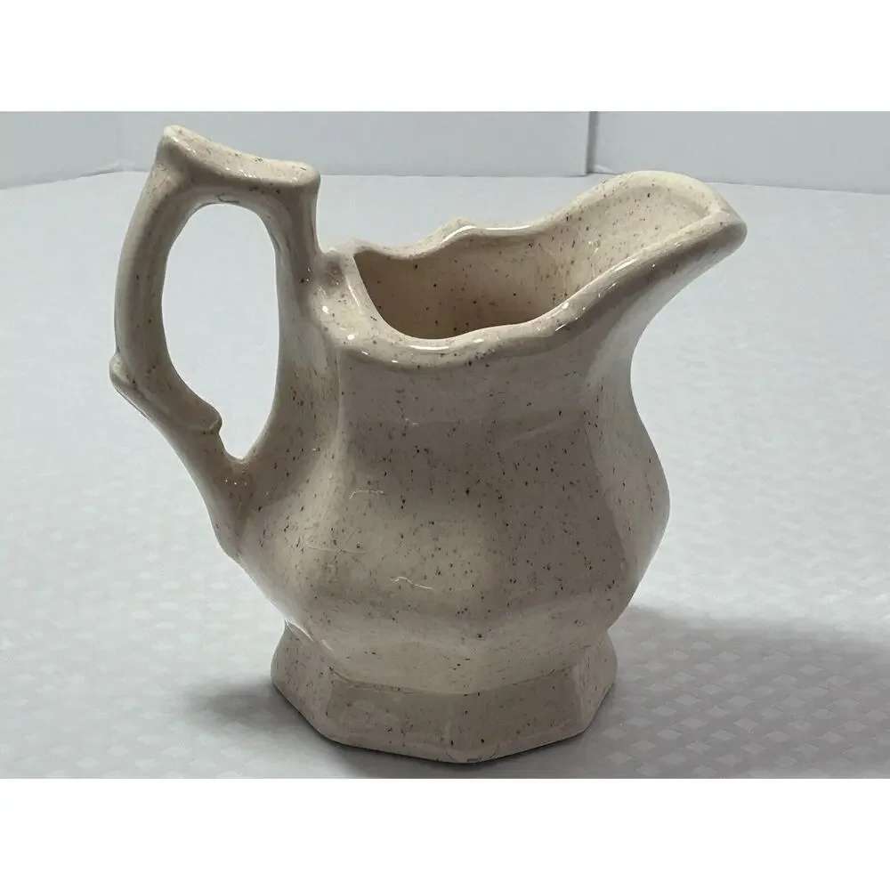 6” Beige W/‎ Brown Speckles 1983 Handmade Pottery Pitcher Vase READ